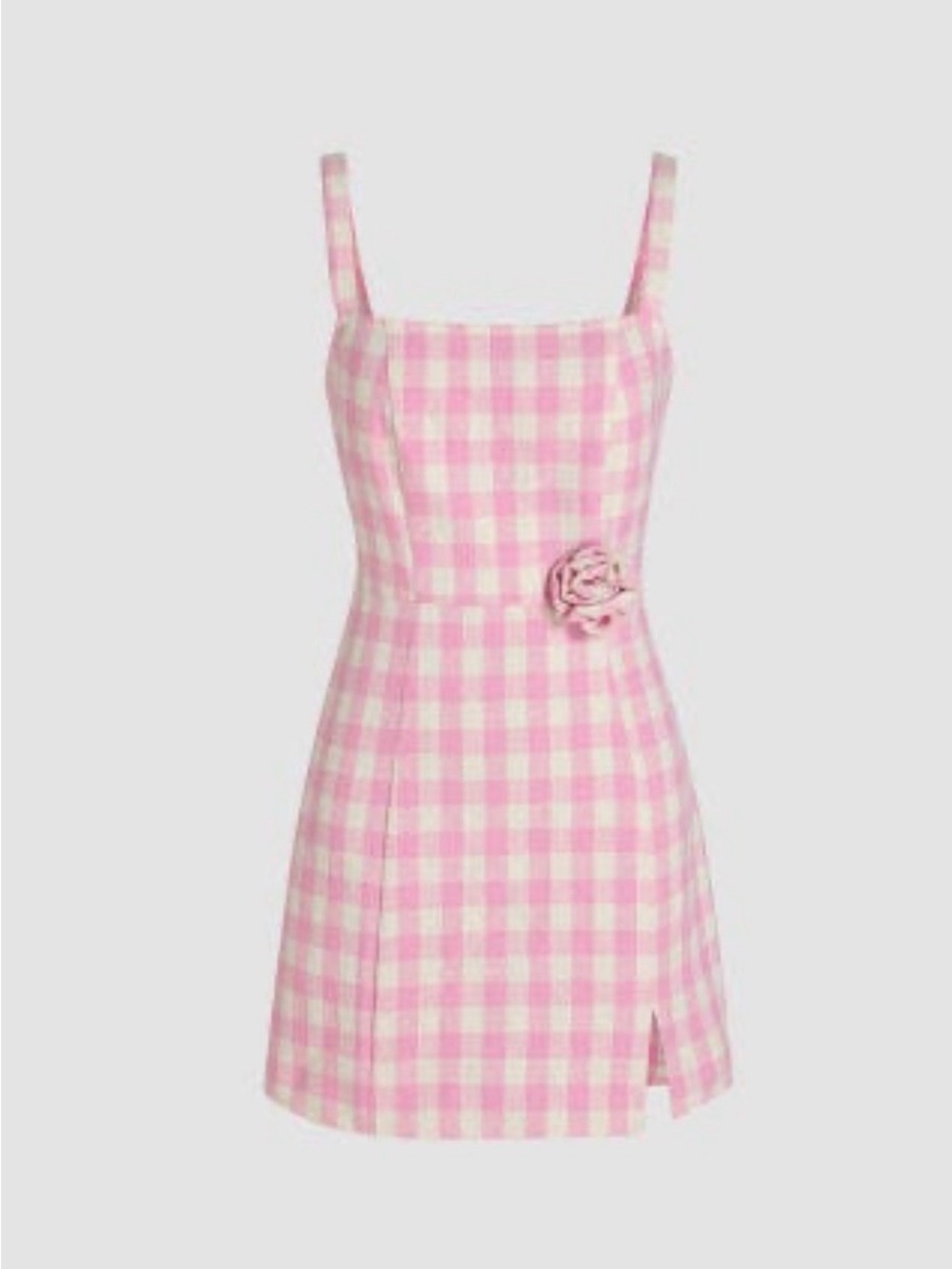 Cider Square Neck Pink Check Split Mini Dress Small‎